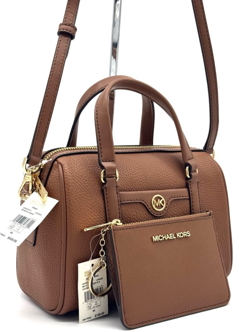 Michael Kors Small Travel Duffle Xbody Bag & Matching TZ Coinpouch Luggage